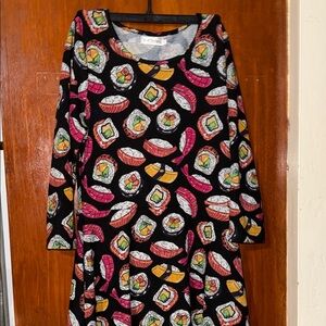 Colorful Sushi Print Long Sleeve Dress
